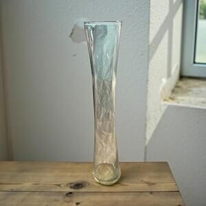 Clear Etched Floral Vase 10" Flared with Smooth Rim